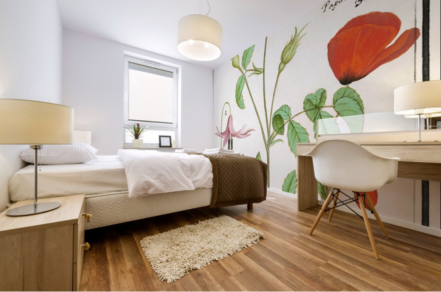 Dogstand flower wild rose and papaver Mural print