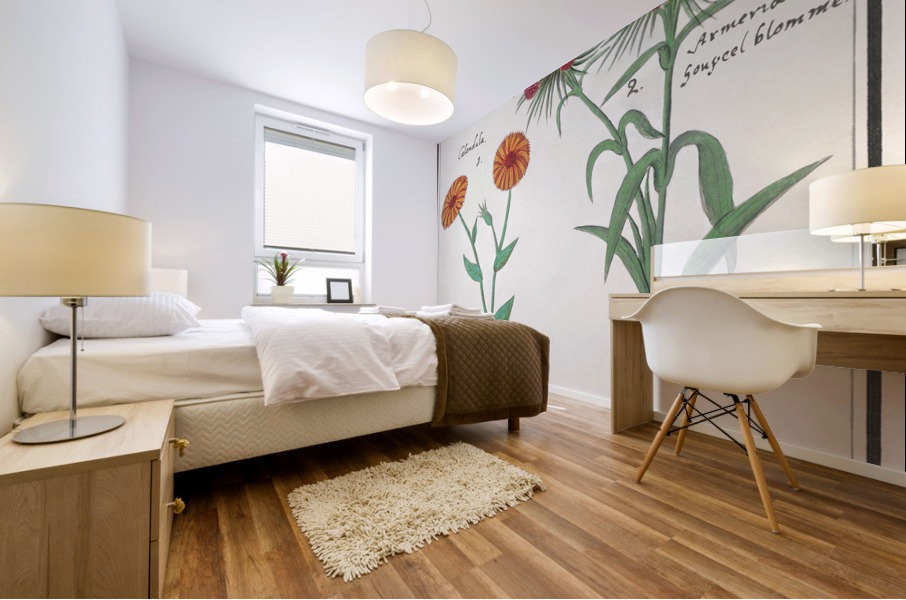 Marigold and daisy in vintage style Mural print