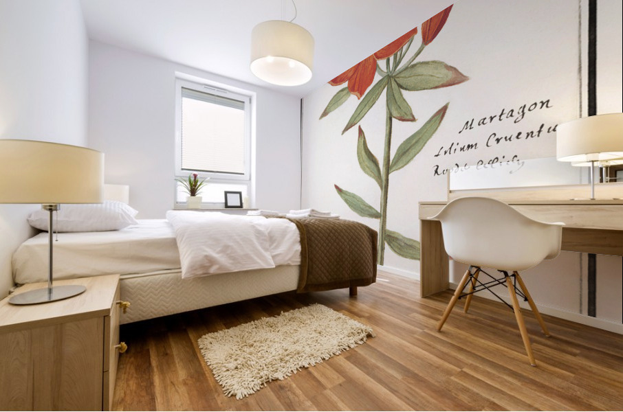 Red lily in vintage style Mural print