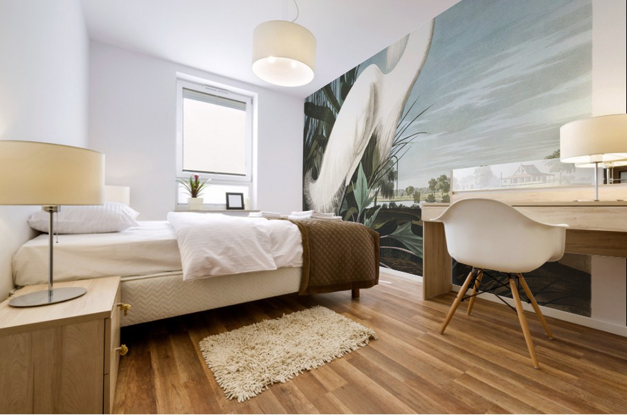 Snowy Heron or White Egret Mural print