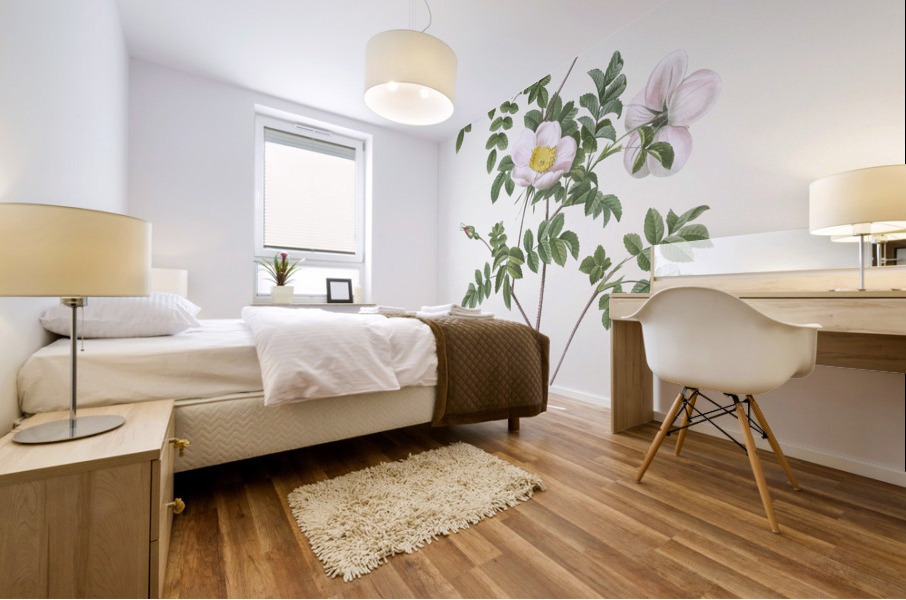 Vintage pink rosebush Mural print