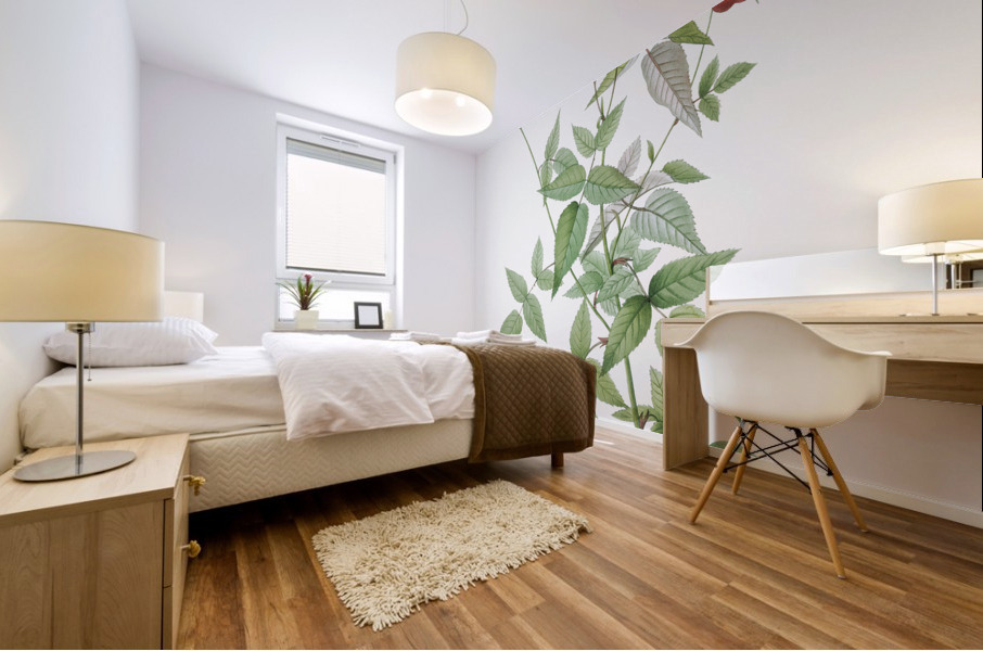 Blooming red rosebush Mural print