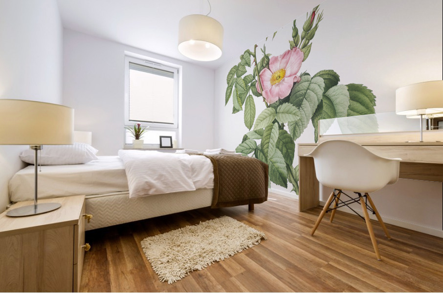 Pink apple rose in bloom Mural print