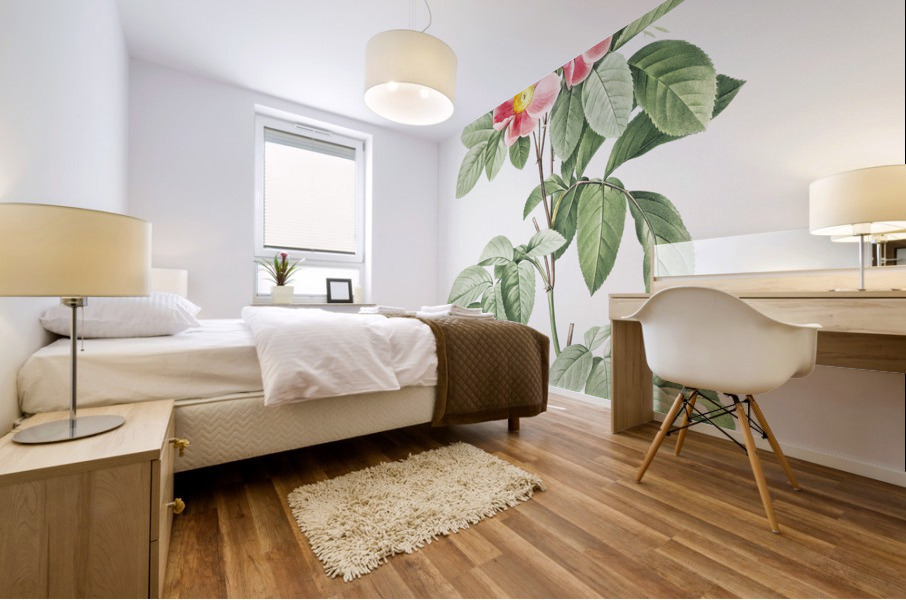 Blooming pink rosebush Mural print