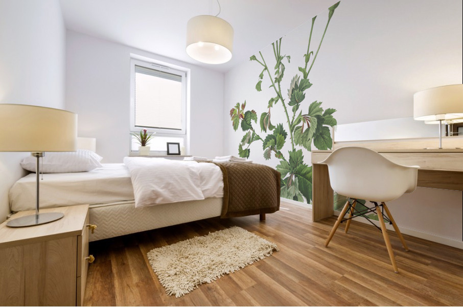 Blooming pink rosebush Mural print