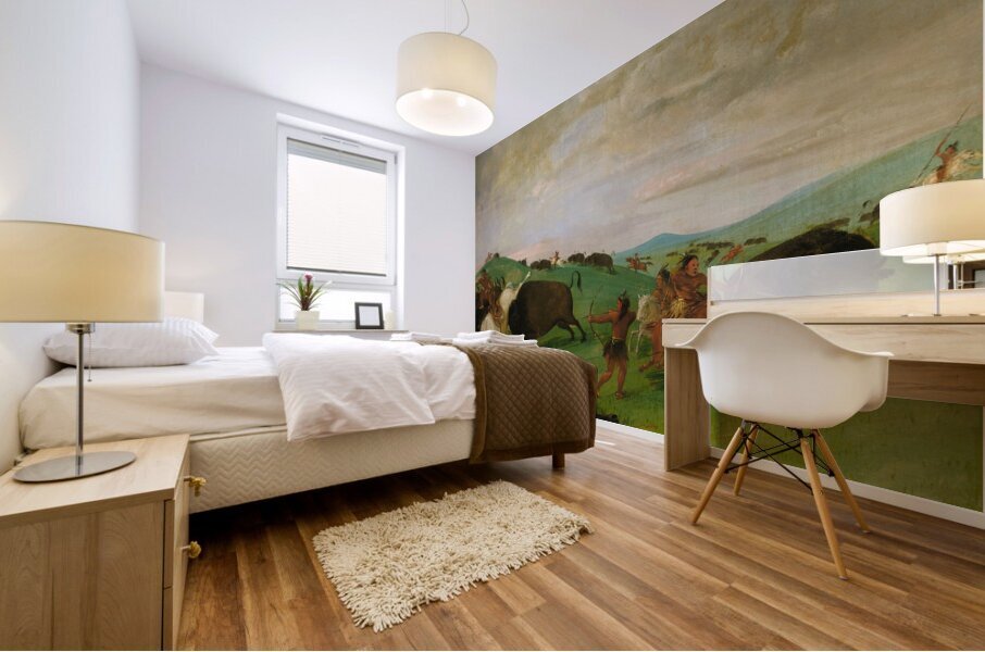 Buffalo Chase Bulls Making Battle With Men And Horses 1832-1833 Mural print