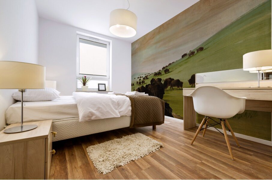 Buffalo Bulls in a Wallow 1837-1839 Mural print