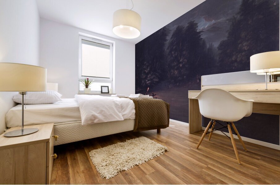 Deer Hunting By Torchlight In Bark Canoes 1846-1848 Mural print