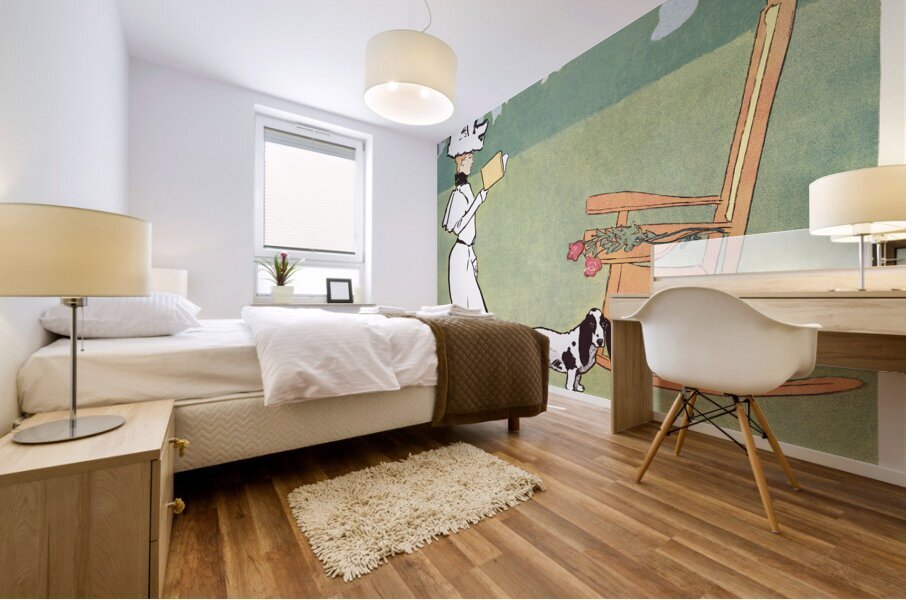 Woman reading in the garden ca. 1890-1907 by Edward Penfield Mural print