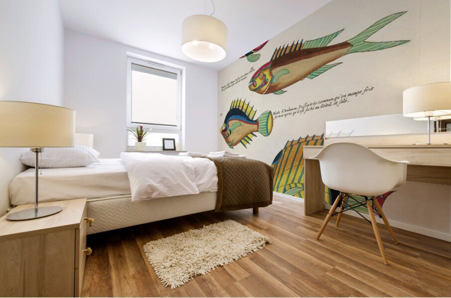 Colourful and surreal illustrations of fishes found in Moluccas Indonesia and the East Indies by Louis Renard 1678 -1746 from Histoire naturelle des plus rares curiositez de la mer des Indes 1754. Mural print