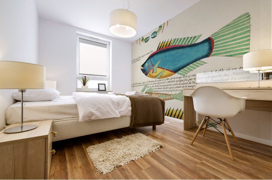 Colourful and surreal illustrations of fishes and crab found in Moluccas Indonesia and the East Indies by Louis Renard 1678 -1746 from Histoire naturelle des plus rares curiositez de la mer des Indes 1754. Mural print