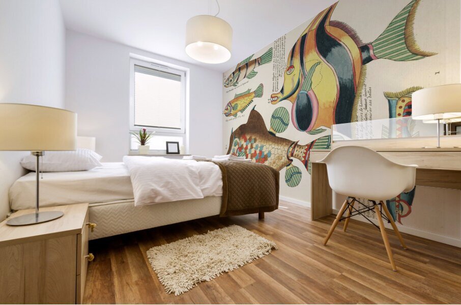 Colourful and surreal illustrations of fishes found in Moluccas Indonesia and the East Indies by Louis Renard 1678 -1746 from Histoire naturelle des plus rares curiositez de la mer des Indes 1754. Mural print