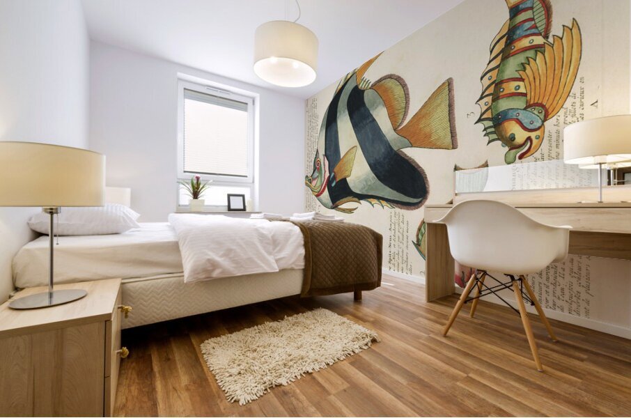 Colourful and surreal illustrations of fishes found in Moluccas Indonesia and the East Indies by Louis Renard 1678 -1746 from Histoire naturelle des plus rares curiositez de la mer des Indes 1754. Mural print