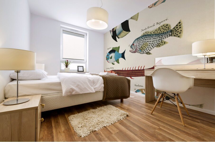 Colourful and surreal illustrations of fishes found in Moluccas Indonesia and the East Indies by Louis Renard 1678 -1746 from Histoire naturelle des plus rares curiositez de la mer des Indes 1754. Mural print