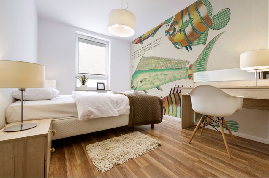 Colourful and surreal illustrations of fishes found in Moluccas Indonesia and the East Indies by Louis Renard 1678 -1746 from Histoire naturelle des plus rares curiositez de la mer des Indes 1754. Mural print