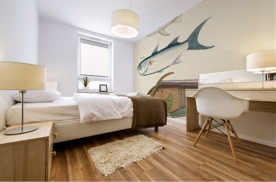 Colourful and surreal illustrations of fishes found in Moluccas Indonesia and the East Indies by Louis Renard 1678 -1746 from Histoire naturelle des plus rares curiositez de la mer des Indes 1754. Mural print