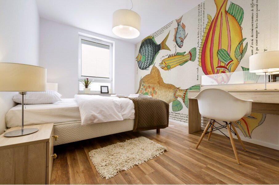 Colourful and surreal illustrations of fishes found in Moluccas Indonesia and the East Indies by Louis Renard 1678 -1746 from Histoire naturelle des plus rares curiositez de la mer des Indes 1754. Mural print