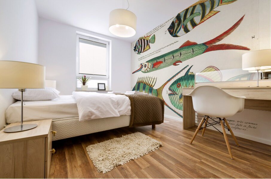 Colourful and surreal illustrations of fishes found in Moluccas Indonesia and the East Indies by Louis Renard 1678 -1746 from Histoire naturelle des plus rares curiositez de la mer des Indes 1754. Mural print