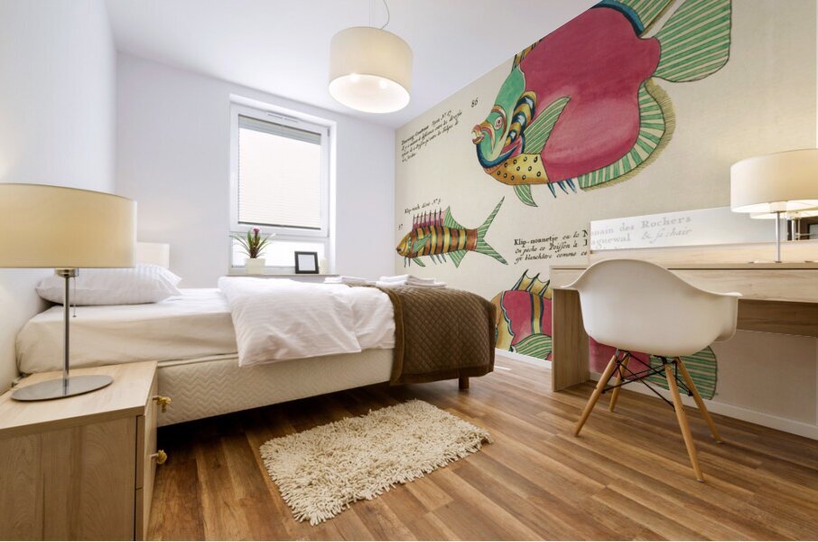 Colourful and surreal illustrations of fishes found in Moluccas Indonesia and the East Indies by Louis Renard 1678 -1746 from Histoire naturelle des plus rares curiositez de la mer des Indes 1754. Mural print