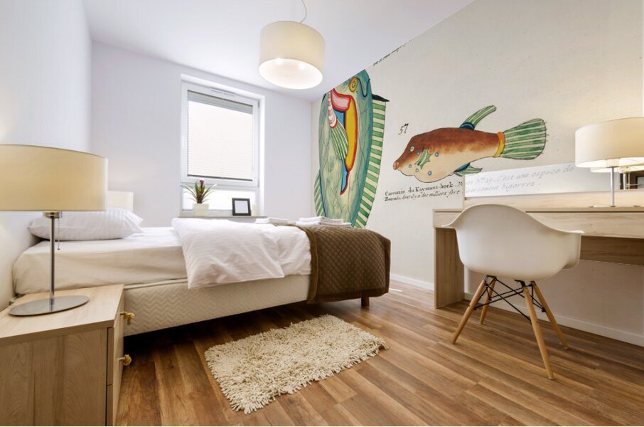 Colourful and surreal illustrations of fishes found in Moluccas Indonesia and the East Indies by Louis Renard 1678 -1746 from Histoire naturelle des plus rares curiositez de la mer des Indes 1754. Mural print