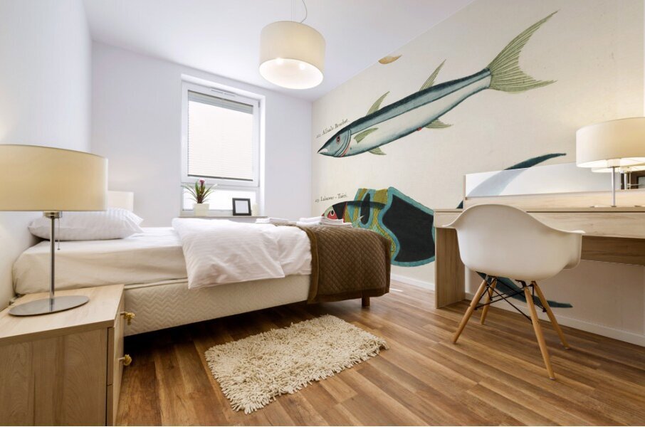 Colourful and surreal illustrations of fishes found in Moluccas Indonesia and the East Indies by Louis Renard 1678 -1746 from Histoire naturelle des plus rares curiositez de la mer des Indes 1754. Mural print