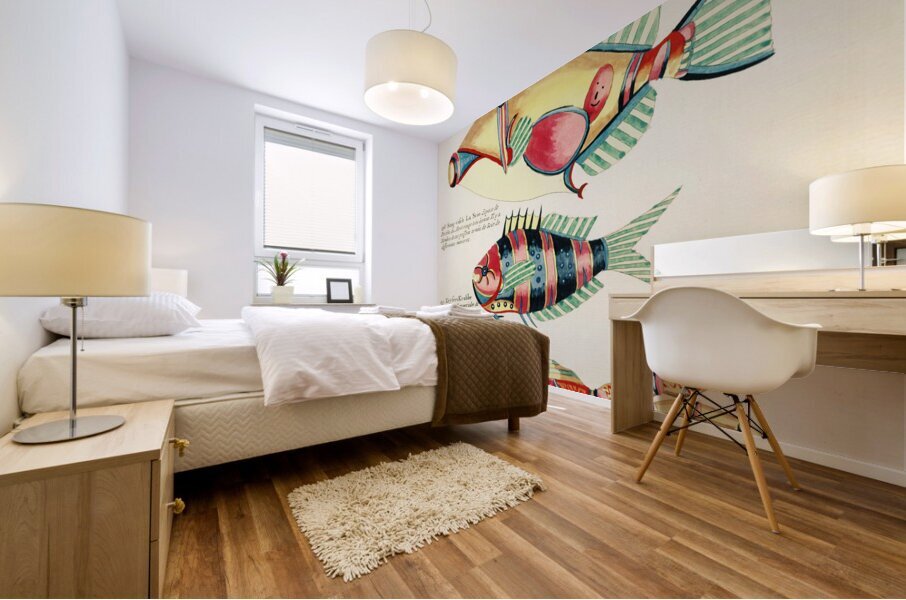 Colourful and surreal illustrations of fishes and crab found in the Indian and Pacific Oceans by Louis Renard 1678 -1746 from Histoire naturelle des plus rares curiositez de la mer des Indes 1754. Mural print