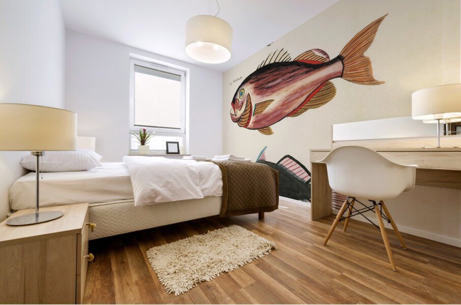 Colourful and surreal illustrations of fishes found in Moluccas Indonesia and the East Indies by Louis Renard 1678 -1746 from Histoire naturelle des plus rares curiositez de la mer des Indes 1754. Mural print