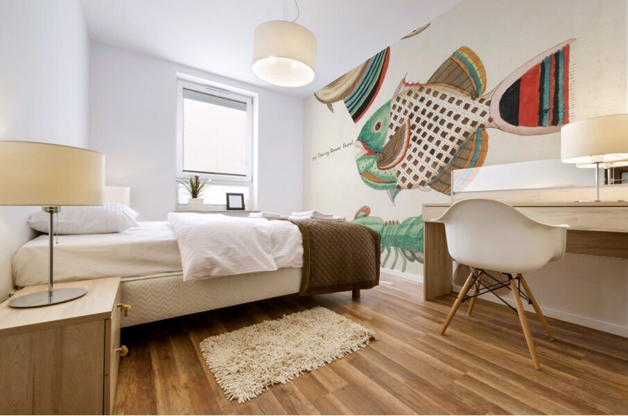 Colourful and surreal illustrations of fishes found in Moluccas Indonesia and the East Indies by Louis Renard 1678 -1746 from Histoire naturelle des plus rares curiositez de la mer des Indes 1754. Mural print