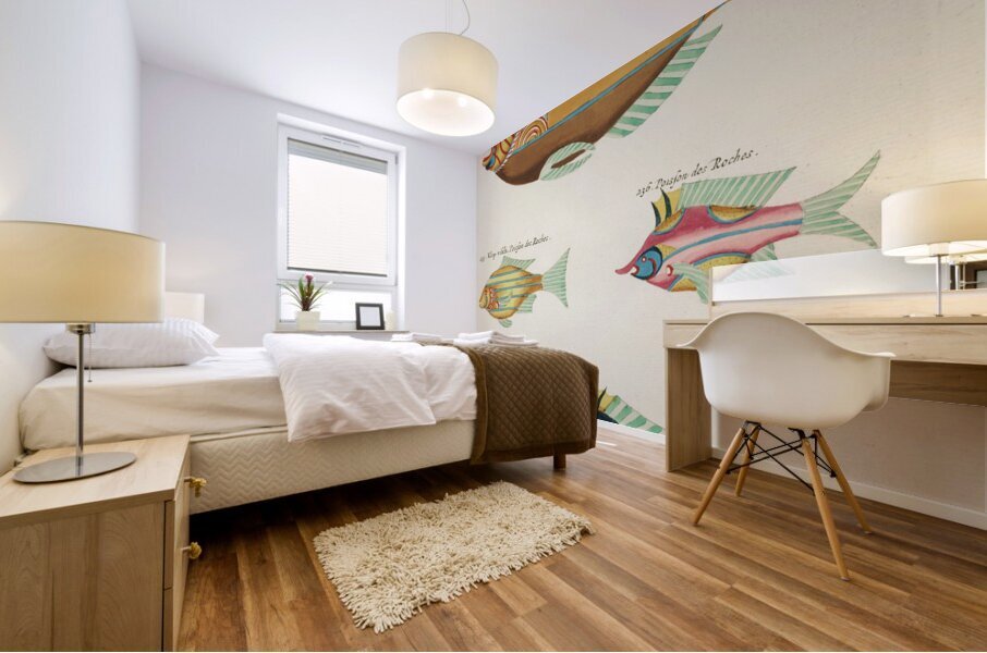 Colourful and surreal illustrations of fishes found in Moluccas Indonesia and the East Indies by Louis Renard 1678 -1746 from Histoire naturelle des plus rares curiositez de la mer des Indes 1754. Mural print