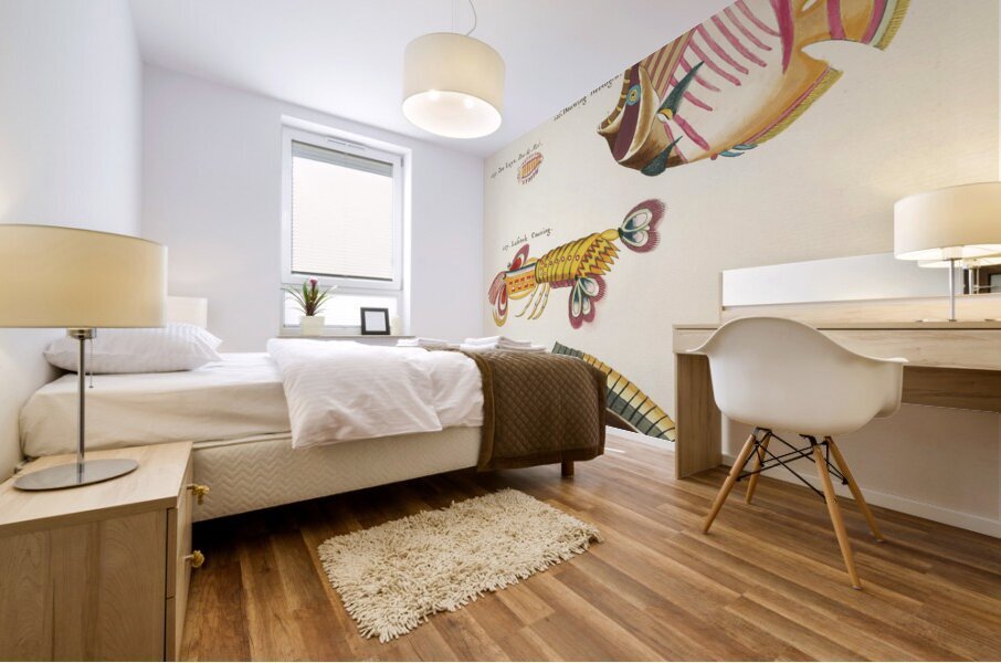 Colourful and surreal illustrations of fishes and lobster found in Moluccas Indonesia and the East Indies by Louis Renard 1678 -1746 from Histoire naturelle des plus rares curiositez de la mer des Indes 1754. Mural print