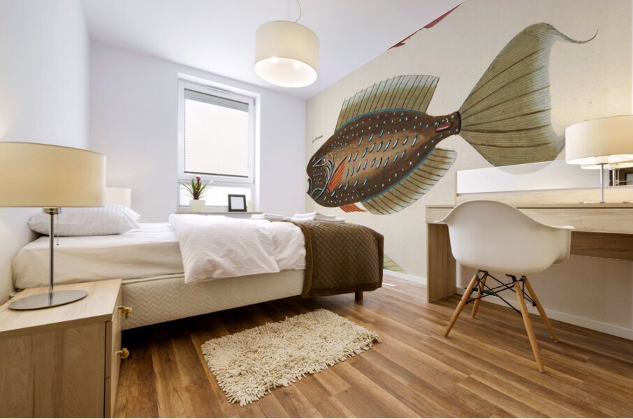 Colourful and surreal illustrations of fishes found in Moluccas Indonesia and the East Indies by Louis Renard 1678 -1746 from Histoire naturelle des plus rares curiositez de la mer des Indes 1754. Mural print