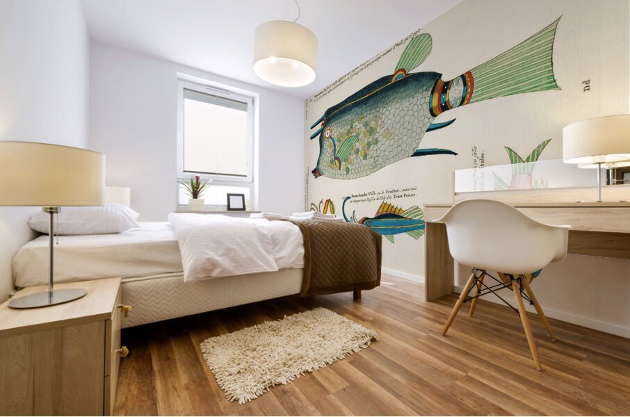 Colourful and surreal illustrations of fishes and crab found in Moluccas Indonesia and the East Indies by Louis Renard 1678 -1746 from Histoire naturelle des plus rares curiositez de la mer des Indes 1754. Mural print