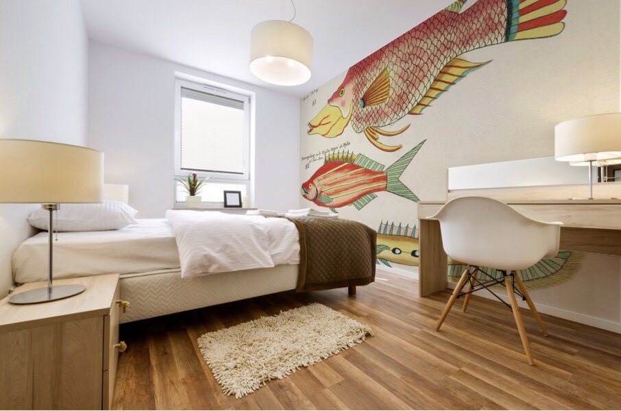 Colourful and surreal illustrations of fishes found in Moluccas Indonesia and the East Indies by Louis Renard 1678 -1746 from Histoire naturelle des plus rares curiositez de la mer des Indes 1754. Mural print