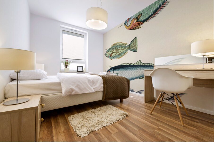 Colourful and surreal illustrations of fishes found in Moluccas Indonesia and the East Indies by Louis Renard 1678 -1746 from Histoire naturelle des plus rares curiositez de la mer des Indes 1754. Mural print