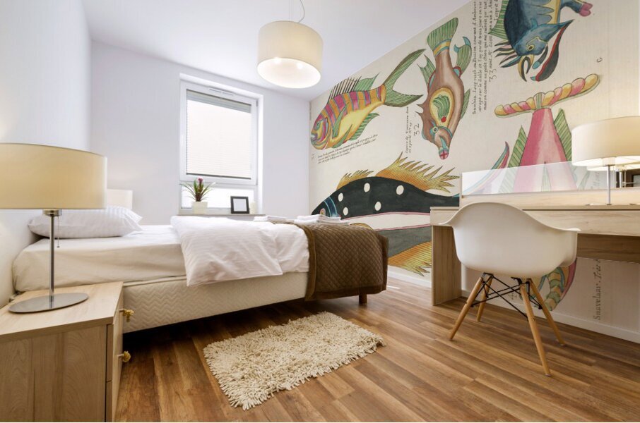 Colourful and surreal illustrations of fishes found in Moluccas Indonesia and the East Indies by Louis Renard 1678 -1746 from Histoire naturelle des plus rares curiositez de la mer des Indes 1754. Mural print