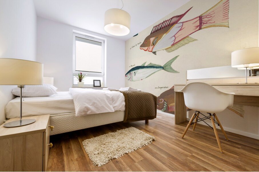 Colourful and surreal illustrations of fishes found in Moluccas Indonesia and the East Indies by Louis Renard 1678 -1746 from Histoire naturelle des plus rares curiositez de la mer des Indes 1754. Mural print