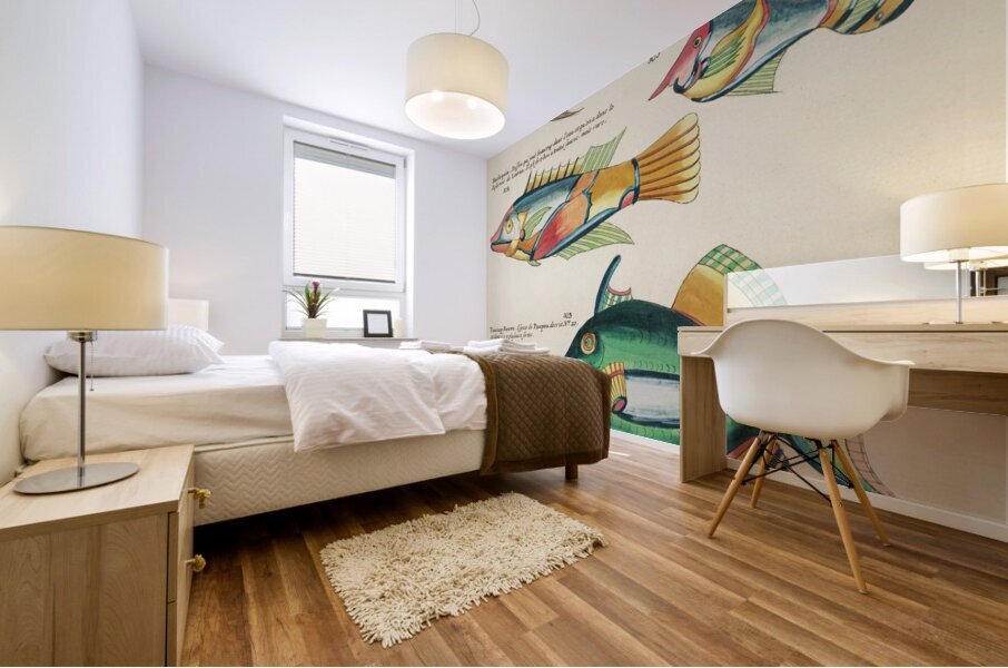 Colourful and surreal illustrations of fishes found in Moluccas Indonesia and the East Indies by Louis Renard 1678 -1746 from Histoire naturelle des plus rares curiositez de la mer des Indes 1754. Mural print