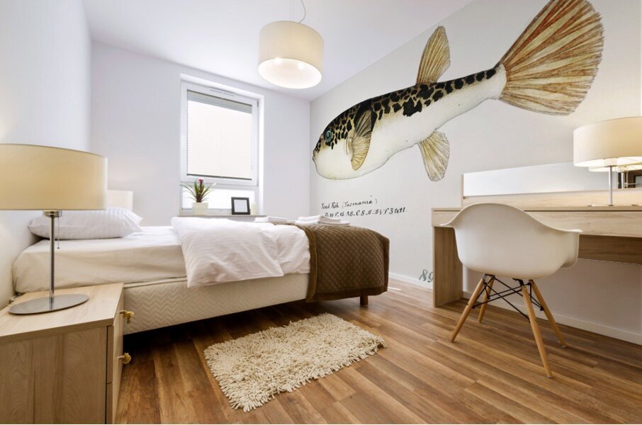 Antique fish Pufferfish South Pacific Fishes by Frank Edward Clarke 1849-1899.  Mural print