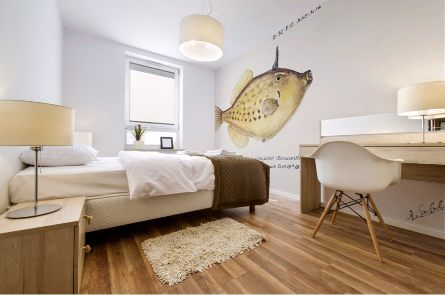 Antique fish Pseudomonacanthus peroni South Pacific Fishes by Frank Edward Clarke 1849-1899.  Mural print