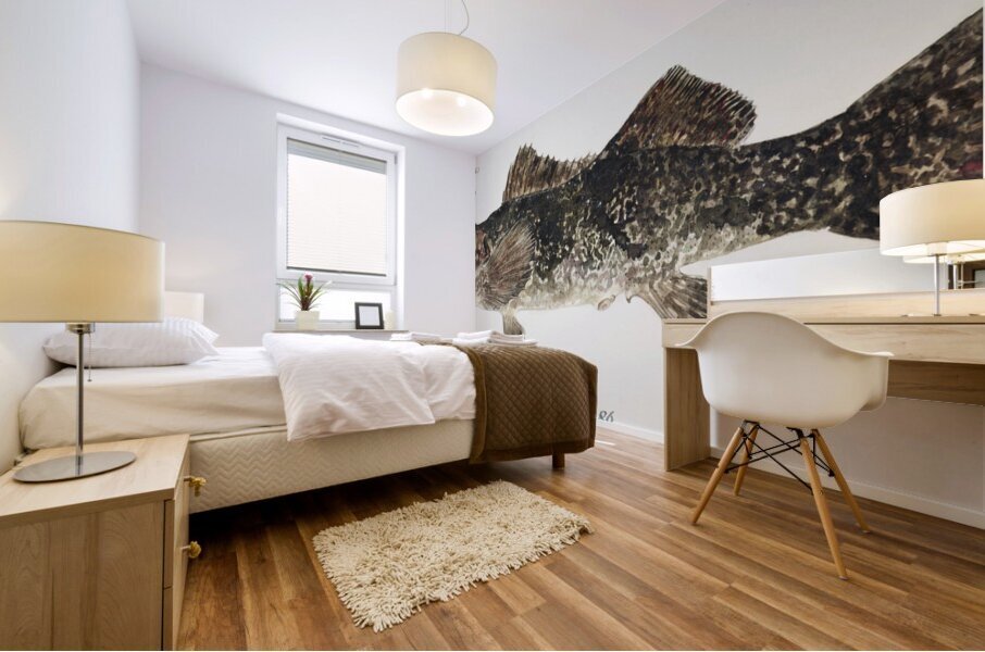 Antique fish aplodactylus arctidens marblefish keke South Pacific Fishes by Frank Edward Clarke 1849-1899.  Mural print