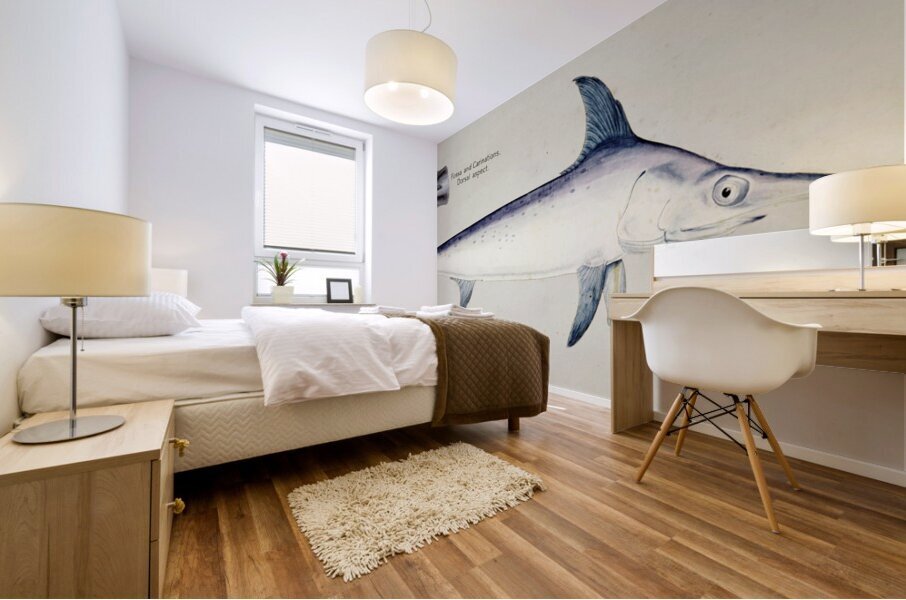 Antique Sword fish South Pacific Fishes by Frank Edward Clarke 1849-1899.  Mural print