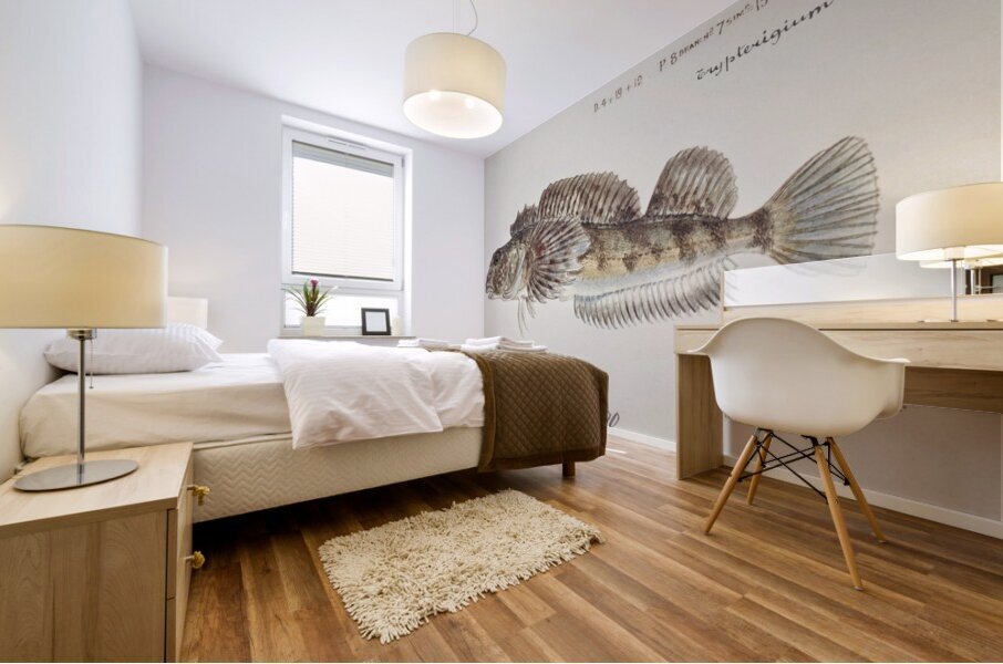 Antique fish Blennodon dorsale Giant triplefin South Pacific Fishes by Frank Edward Clarke 1849-1899.  Mural print