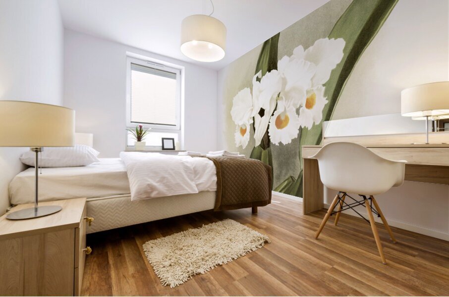 Cattleya schroederoe alba from Reichenbachia Orchids 1888-1894 illustrated by Frederick Sander 1847-1920.  Mural print