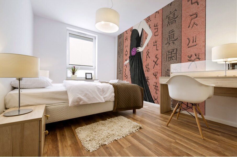 Le paravent rouge: Robe du soir de Worth from Gazette du Bon Ton. Art &ndash Modes & Frivolit&eacutes: Famous Fashion Houses No. 10 Pl. 80 1921 fashion illustration  by George Barbier.  Mural print