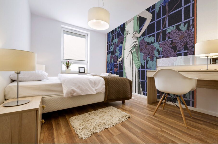 Des robes dans la nuit: Robe du soir de Worth 1921 fashion illustration  by George Barbier.  Mural print