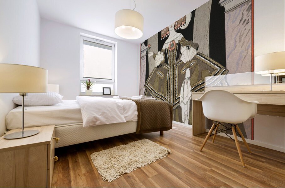 La rose de linfante: Costume de Worth from Gazette du Bon Ton. Art- Modes & Frivolit&eacutes No. 8 1924 fashion illustration  by George Barbier.  Mural print