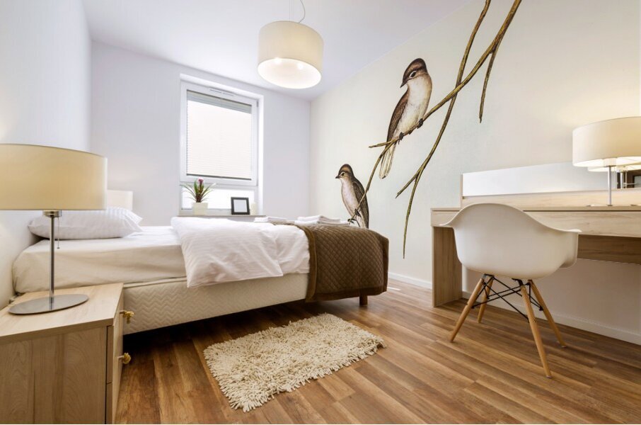 Great-winged Flycatcher Microeca macroptera illustrated by Elizabeth Gould 1804–1841 for John Gould’s 1804-1881 Birds of Australia  Mural print