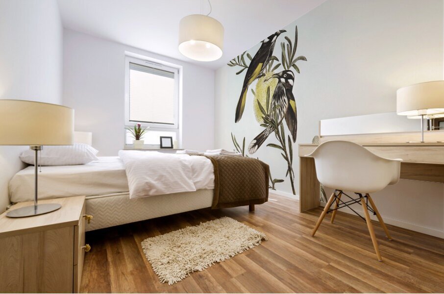 New Holland Honey-eaterillustrated by Elizabeth Gould 1804–1841 for John Gould’s 1804-1881 Birds of Australia  Mural print