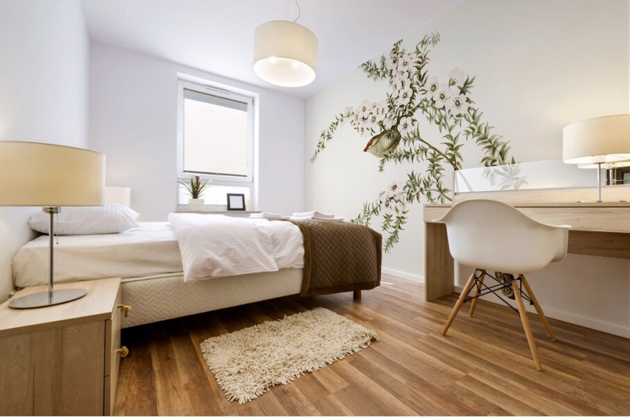 Red-eyebrowed Finch Estrelda temporalis  illustrated by Elizabeth Gould 1804–1841 for John Gould’s 1804-1881 Birds of Australia  Mural print