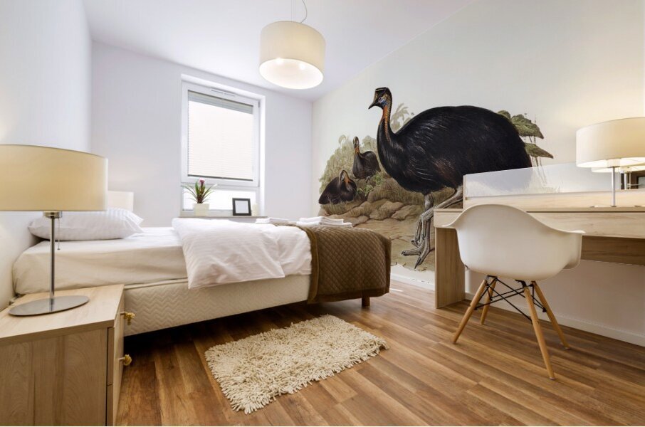 One-carunculated Cassowary Casuarius uniappendiculatus illustrated by Elizabeth Gould 1804–1841 for John Gould’s 1804-1881 Birds of Australia  Mural print